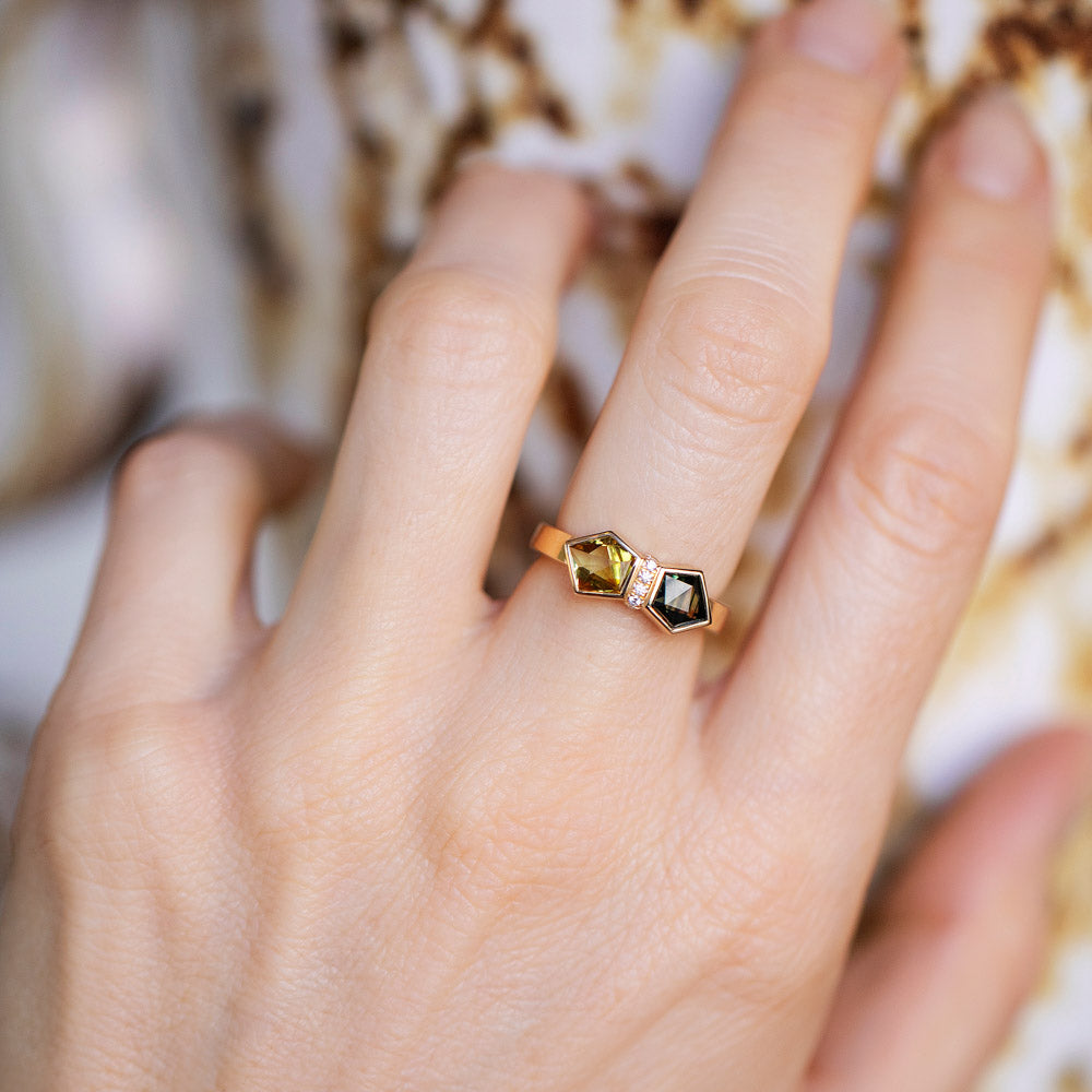 product_details::Pineapple Rain Ring on model.