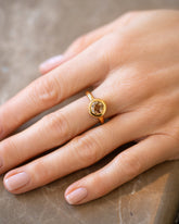 Brown Diamond Poise Ring on model.
