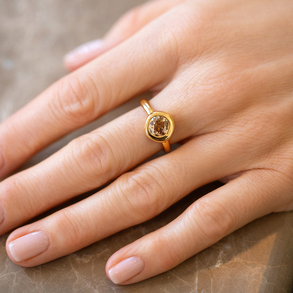 Brown Diamond Poise Ring on model.