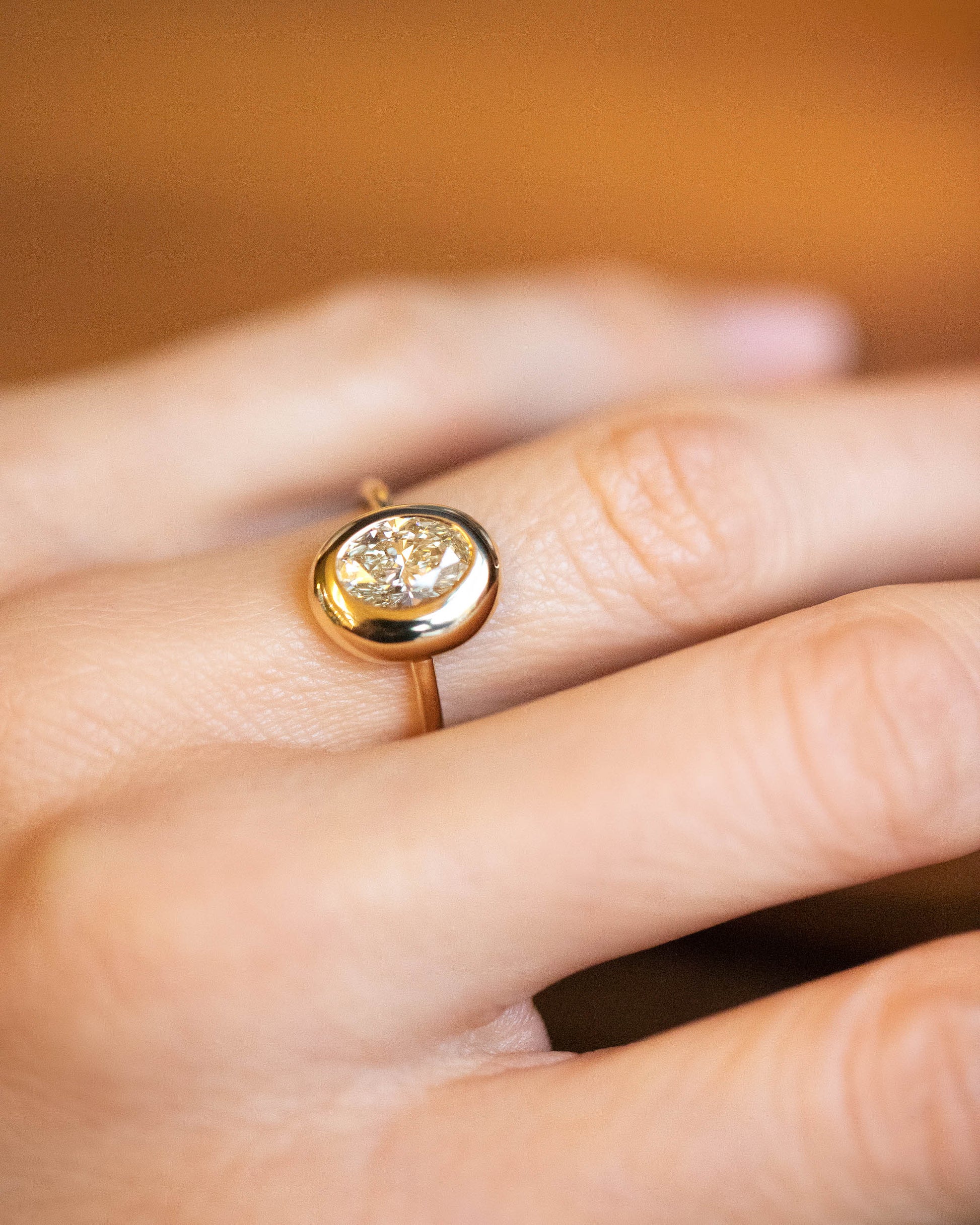 Oval Diamond Precise Ring on model.