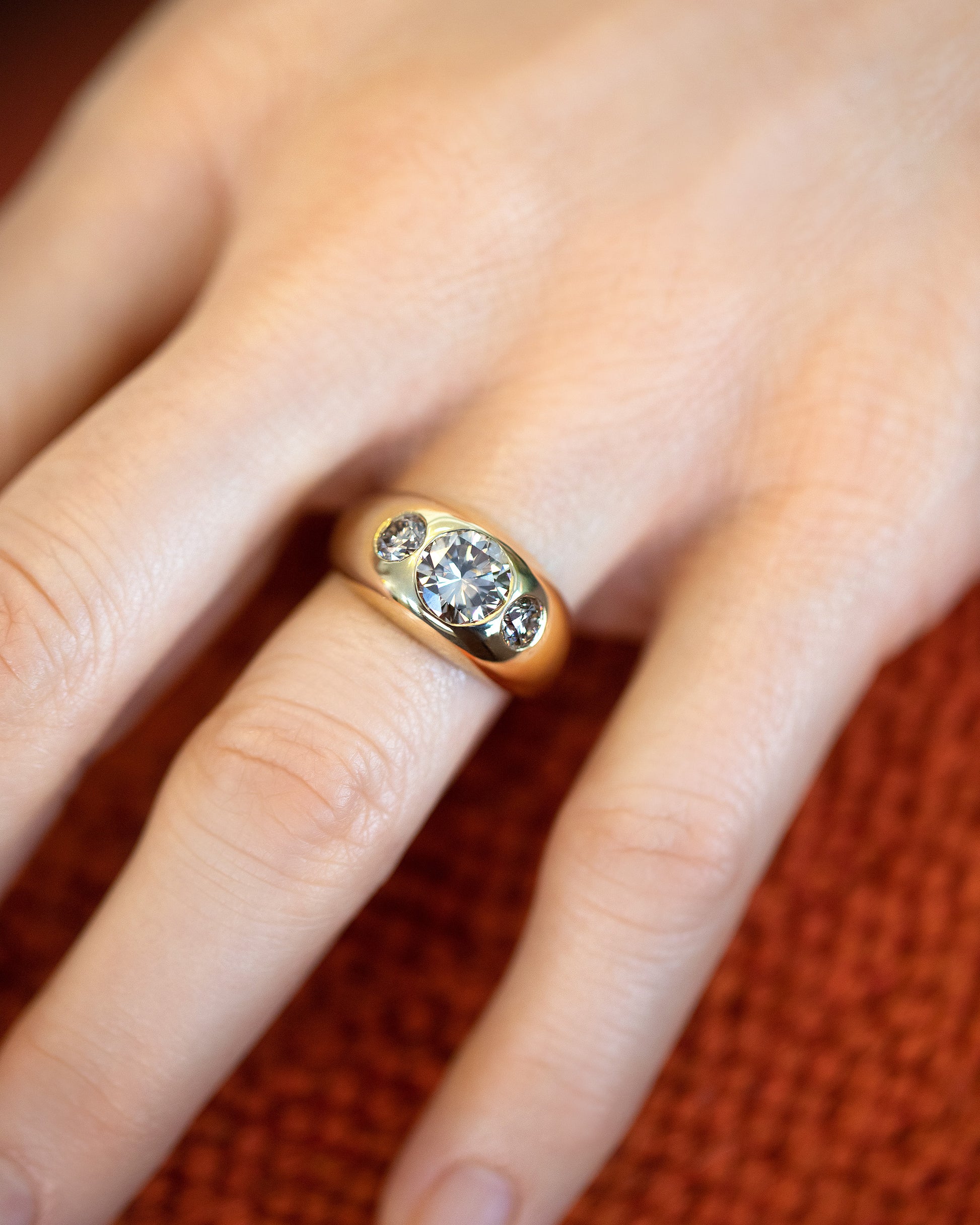 Champagne Diamond Saturn Ring on model.