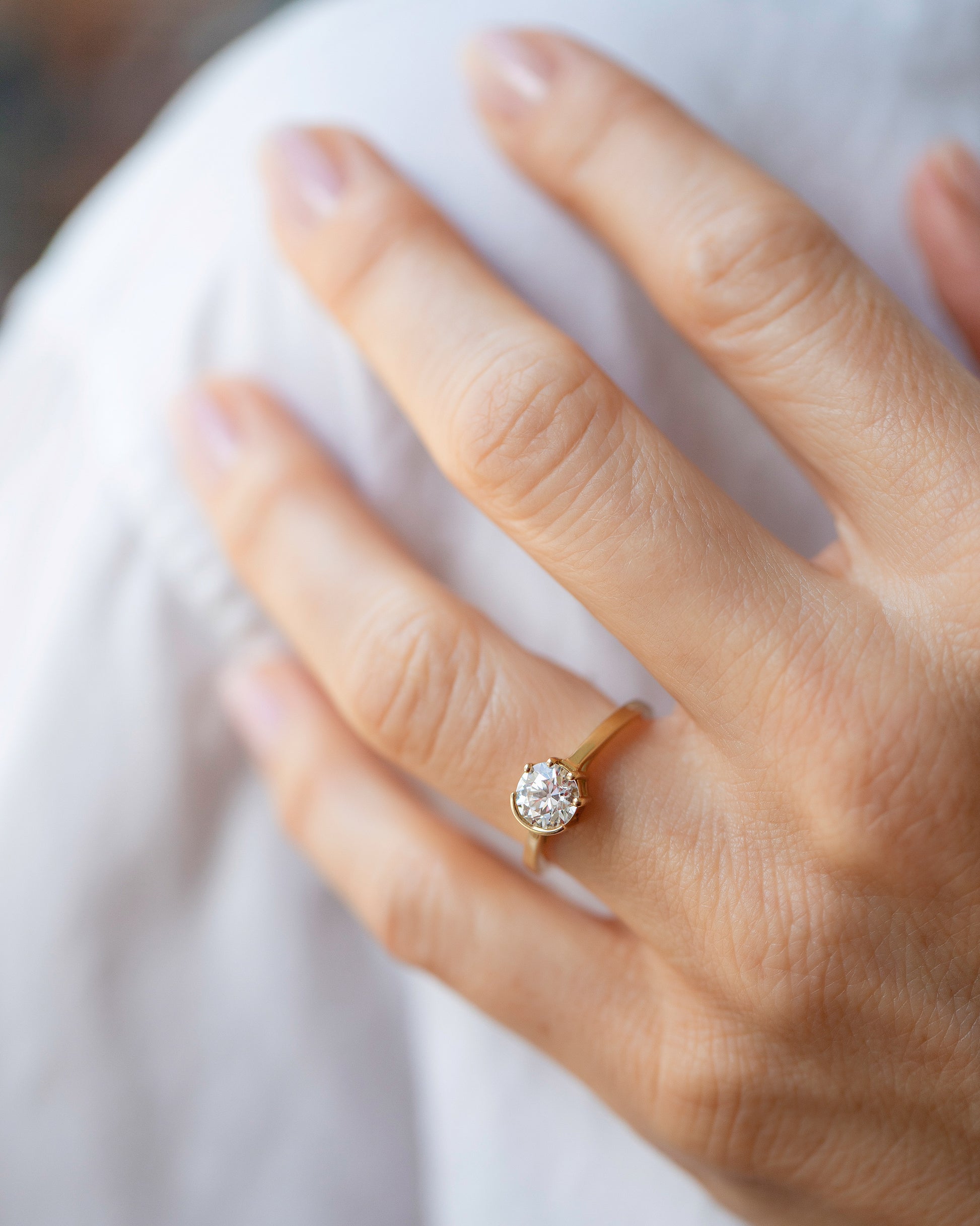 White Diamond Sun & Moon Ring on model.