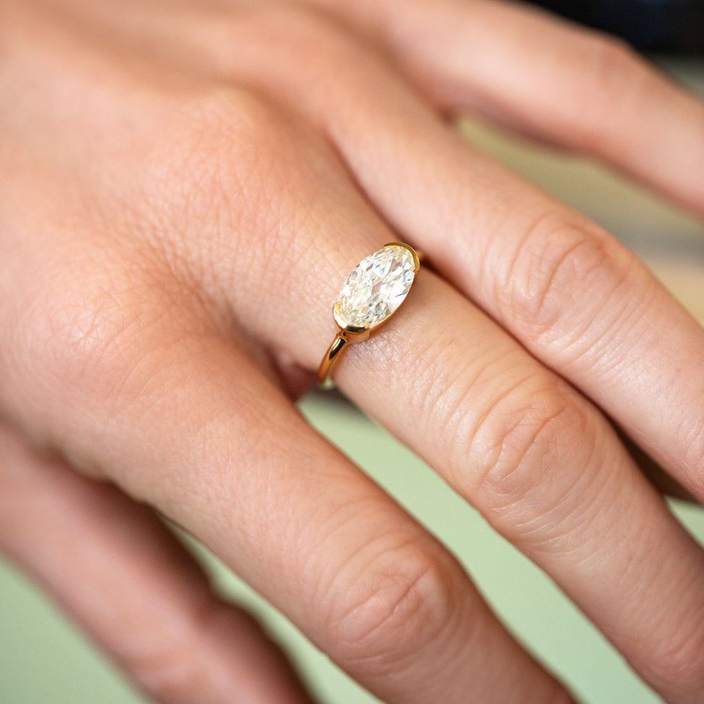 product_details::Moval Diamond Transformation Ring on model.