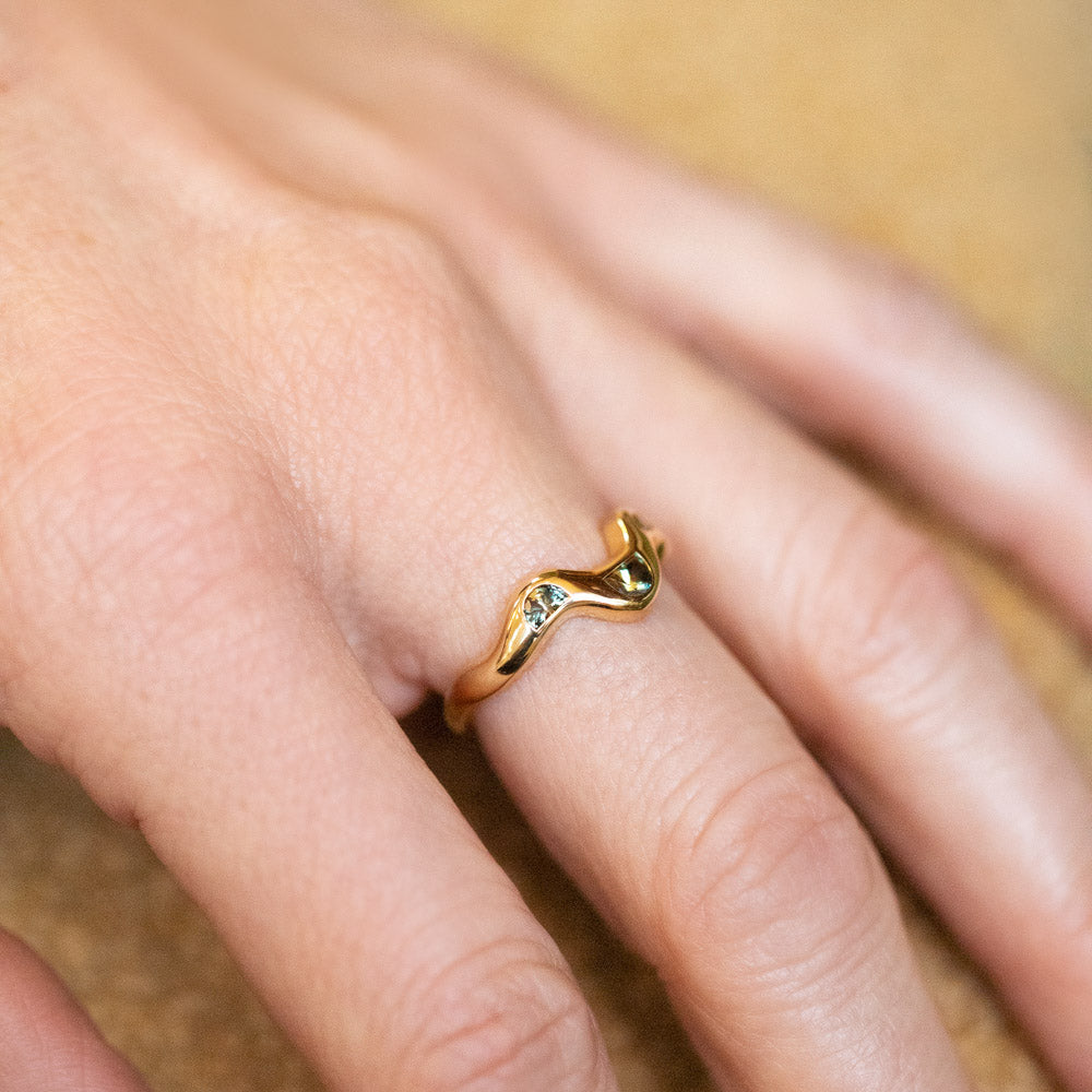 product_details::Sapphire Wild Poppies Band on model.