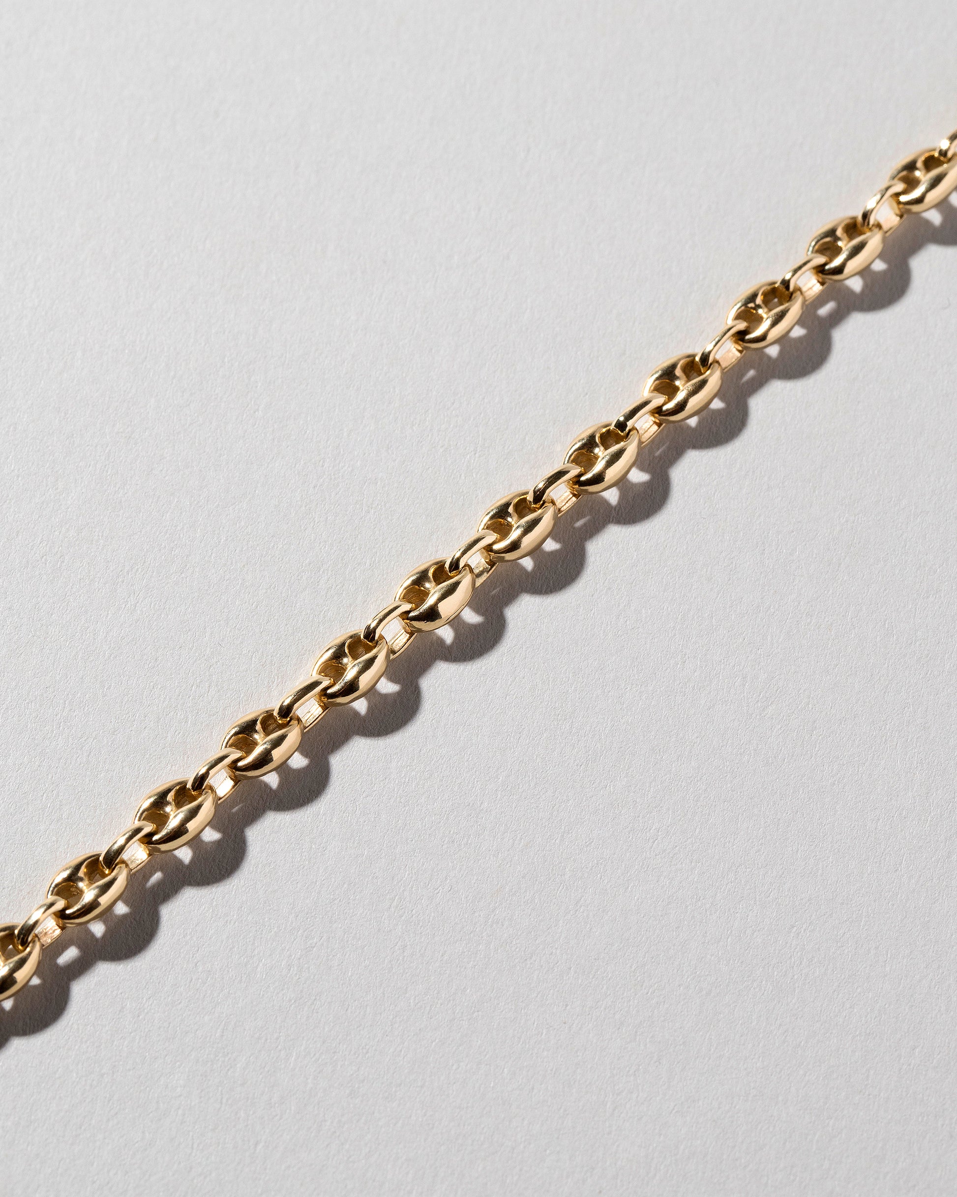 Closeup details of the Segmented Chain Necklace on light color background.