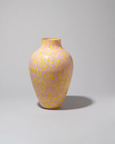 Stories of Italy Yellow & Pink Olla Vase on light color background.