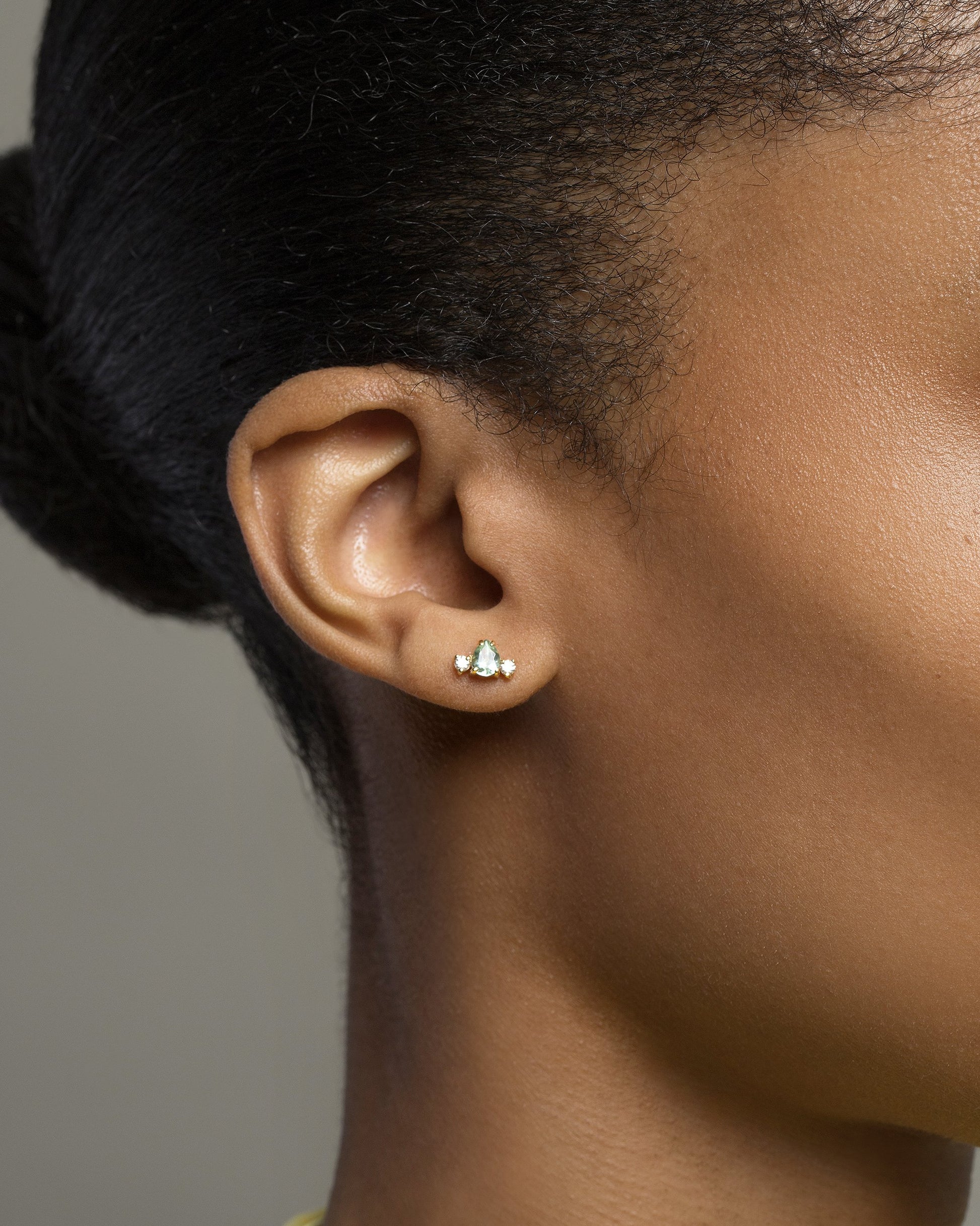 Teardrop Earrings on model.