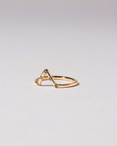 View from the side of the Gold Black Diamond Five Stone Triangle Band on light color background.