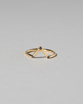 Gold Black Diamond Three Stone Triangle Band on light color background.