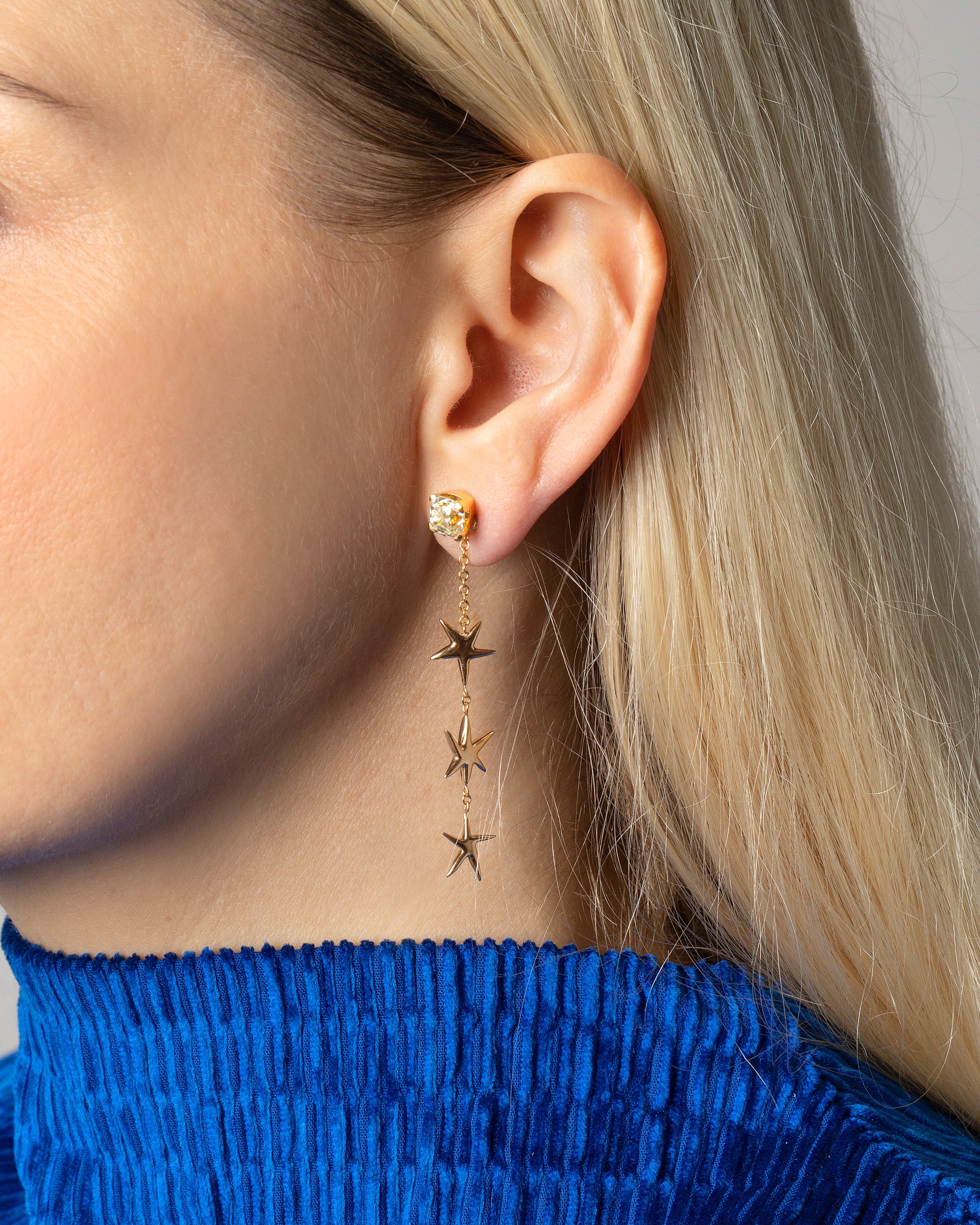 Crystal Moon and Star Jacket Earrings in Gold | Lisa Angel
