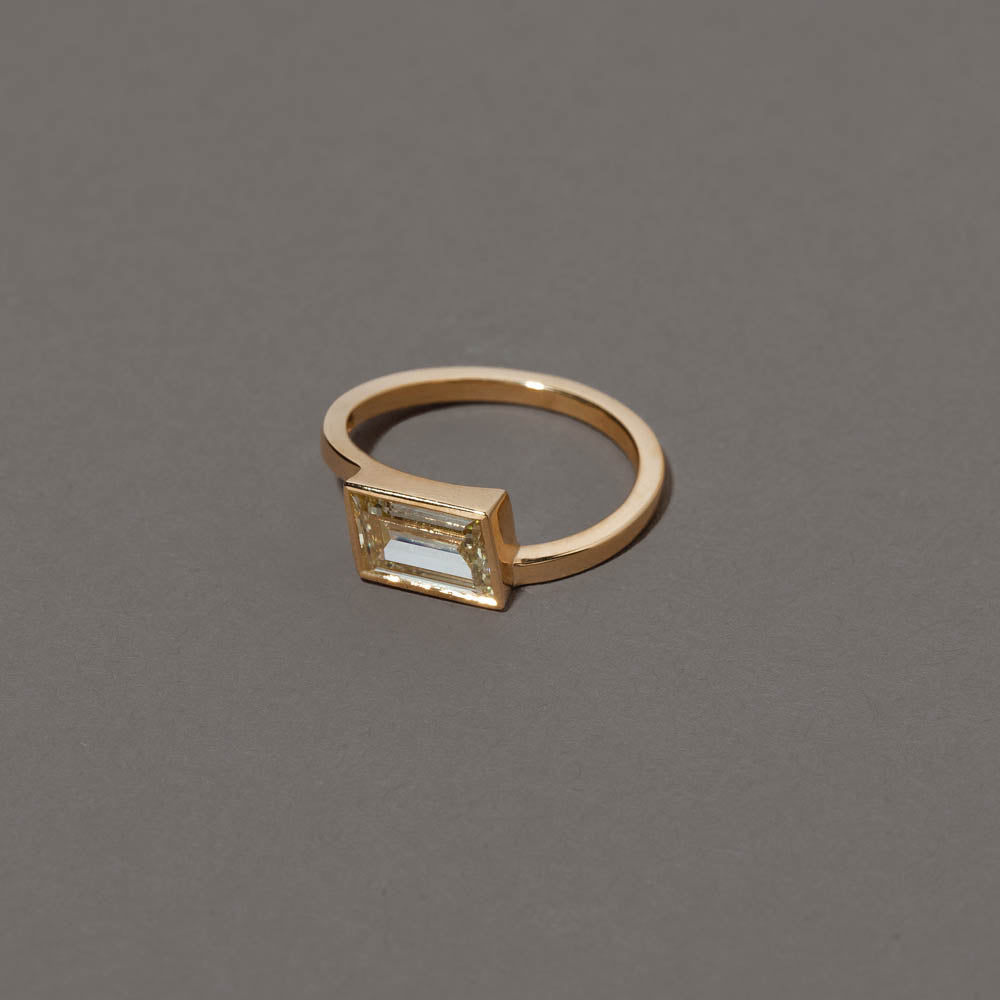 product_details::View from the side of the Jocundity Ring on grey color background.