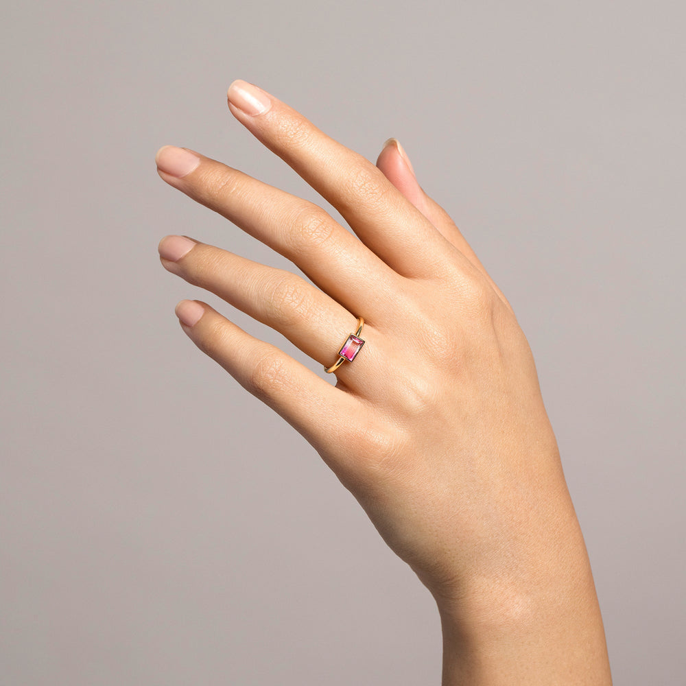 product_details::Pink & White Tourmaline Ring on model.