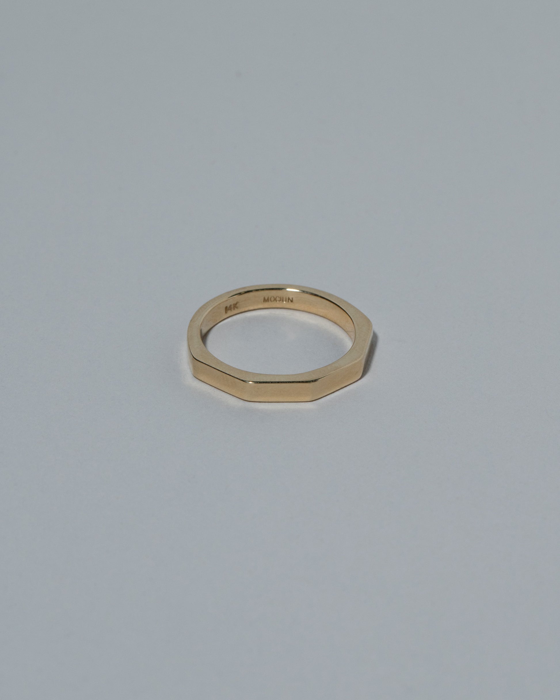 Samples & Imperfects 3mm 14k Yellow Gold Segmented Half Hoop Band on light color background.