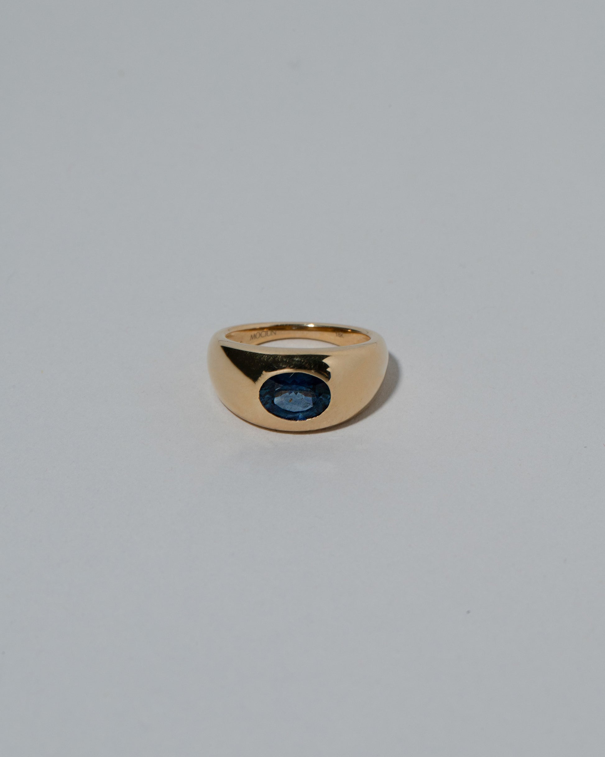 Samples & Imperfects Blue Sapphire Jupiter Ring on light color background.