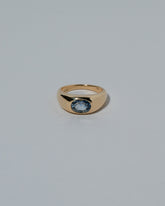 Samples & Imperfects Bicolor Blue Sapphire Jupiter Ring on light color background.