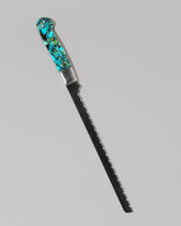 Santa Fe Stoneworks Kingmen Turquoise Bread Knife on light color background.