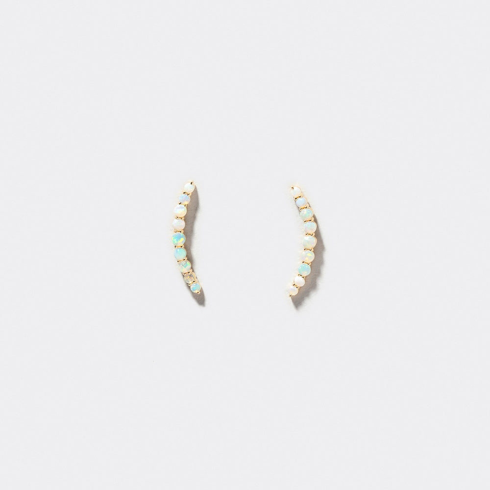 product_details::Crescent Ear Climber Stud Earrings - Opal  on light color background.