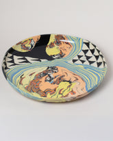 Closeup details of the Slush Club Nerikomi Platter No. 101 on light color background.