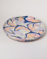 Closeup details of the Slush Club Nerikomi Platter No. 103 on light color background.