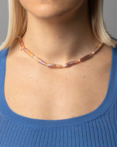 Blush Stick Pearl Strand Necklace on model.