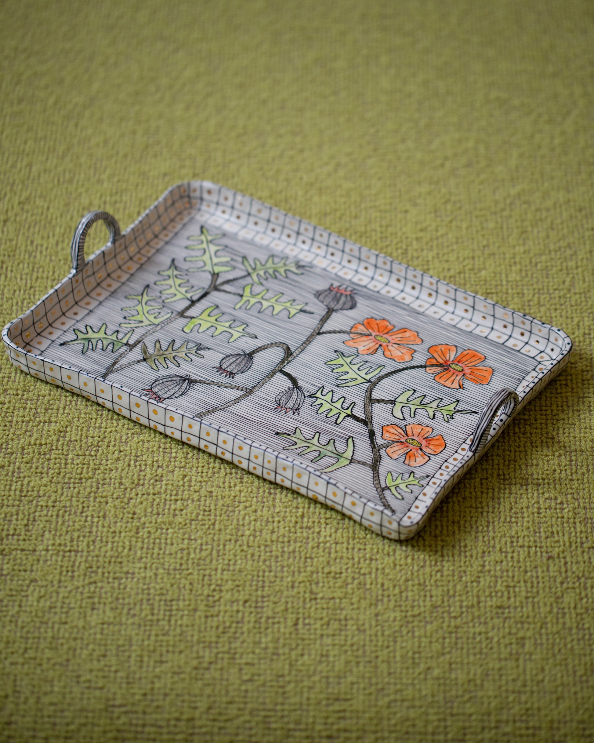 Suzanne Sullivan For Your Pleasure Poppy Tray on light color background.