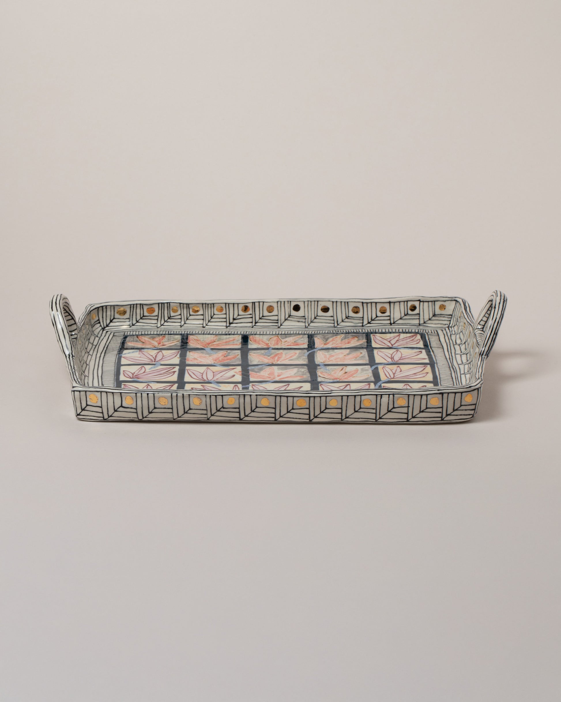 Suzanne Sullivan Reminder Of Our Pilgrimage Tray on light color background.