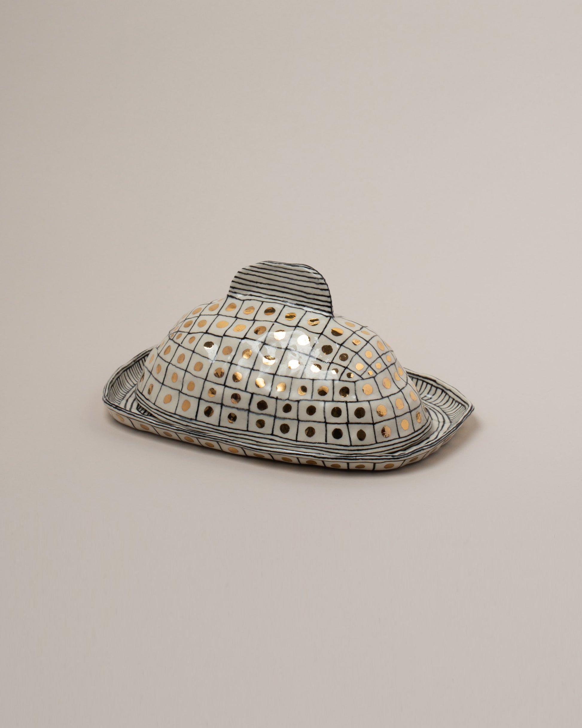 Suzanne Sullivan Two Accidental Companionship Butter Dish on light color background.