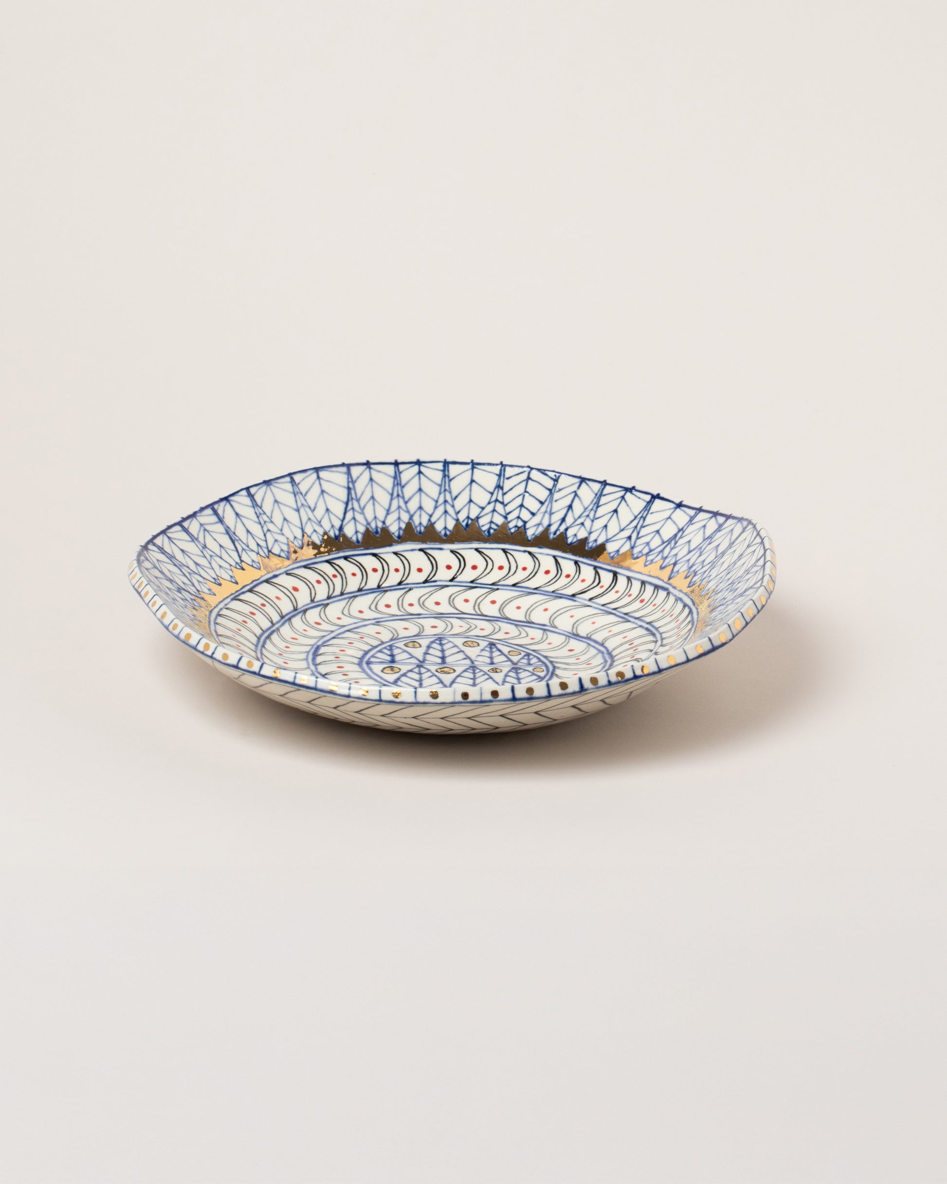 Suzanne Sullivan Five Saintly & Virtuous Pasta Bowl on light color background.