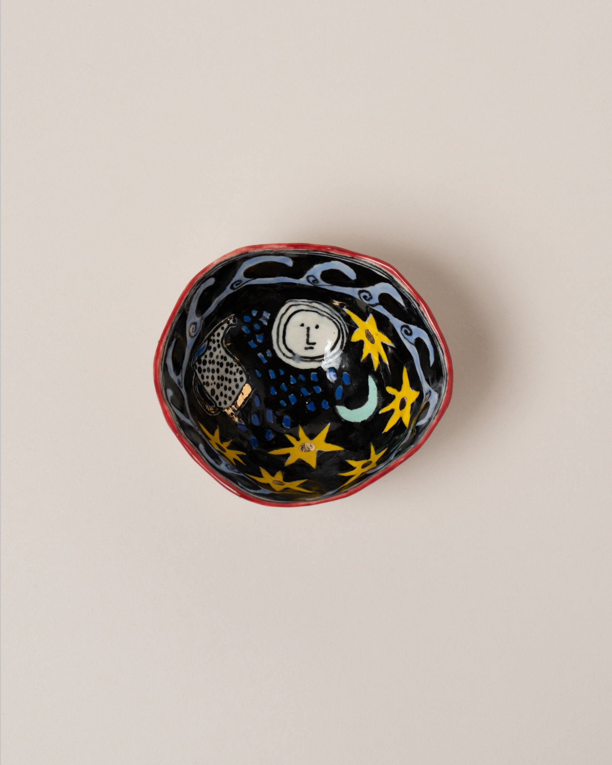 Suzanne Sullivan Aquarius Zodiac Sign Small Bowl on light color background.