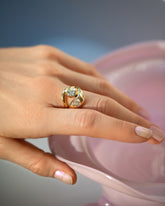 Diamond Two Ring with nesting band on model.