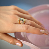 product_details::Diamond Two Ring with nesting band on model.