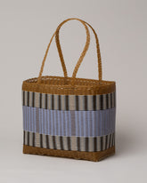 Palorosa Tobacco & Blue Lilac Medium Handwoven Mercado Basket Bag on light color background.