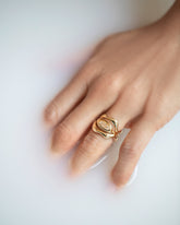 First edition of the Moval Diamond Equalize Ring on model.