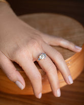 Diamond & Sapphire Vega Ring on model.