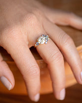 Diamond & Sapphire Vega Ring on model.