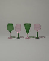 Ornamental by Lameice Pink & Green Dreamlike Liquor Glass Set on light color background.