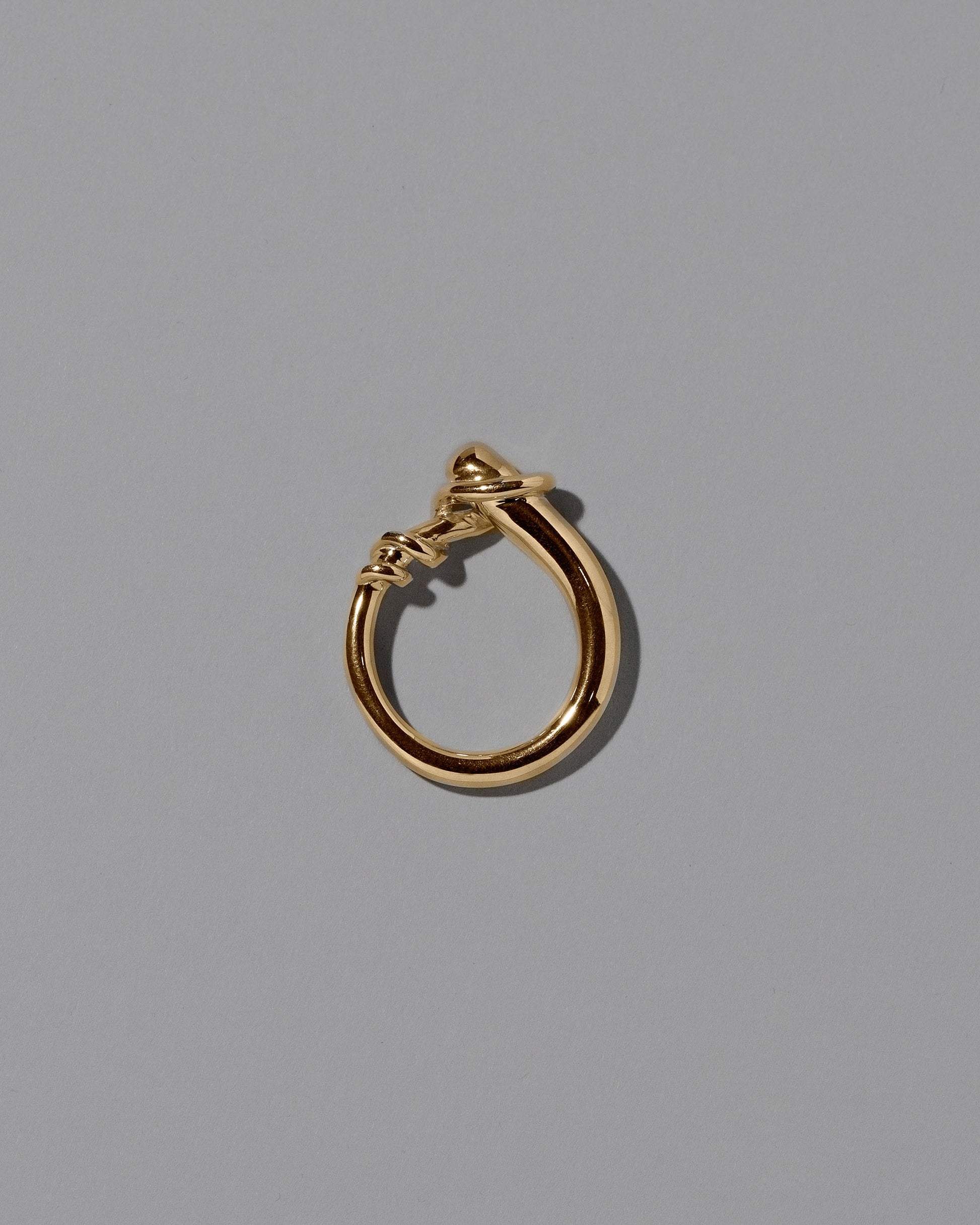 View from the side the of the CRZM Gold Terrane Ring on light color background.