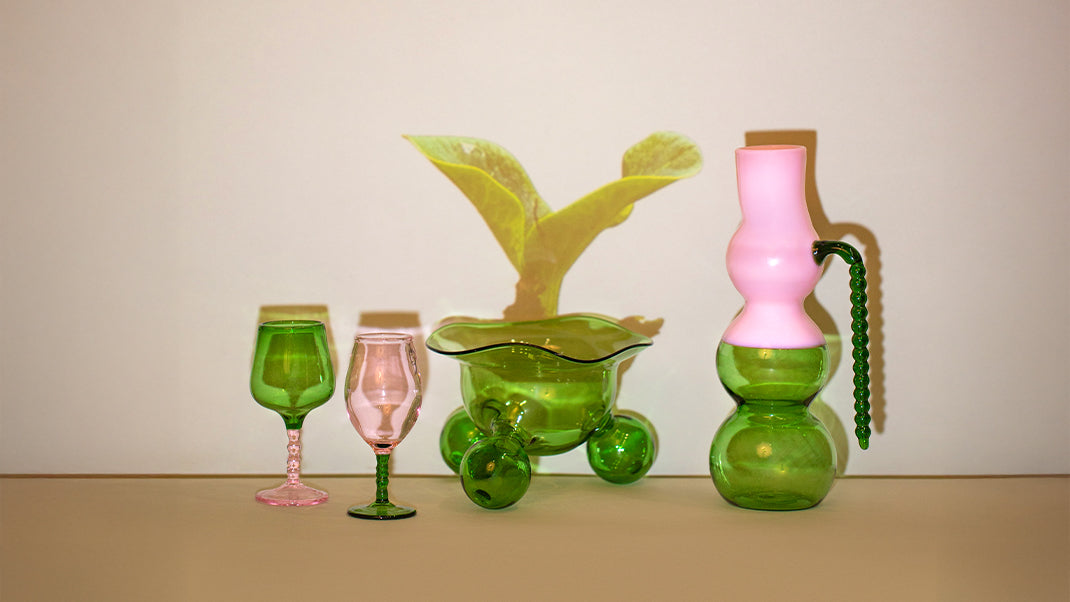 Styled image of a selection of glassware by Ornamental by Lameice.