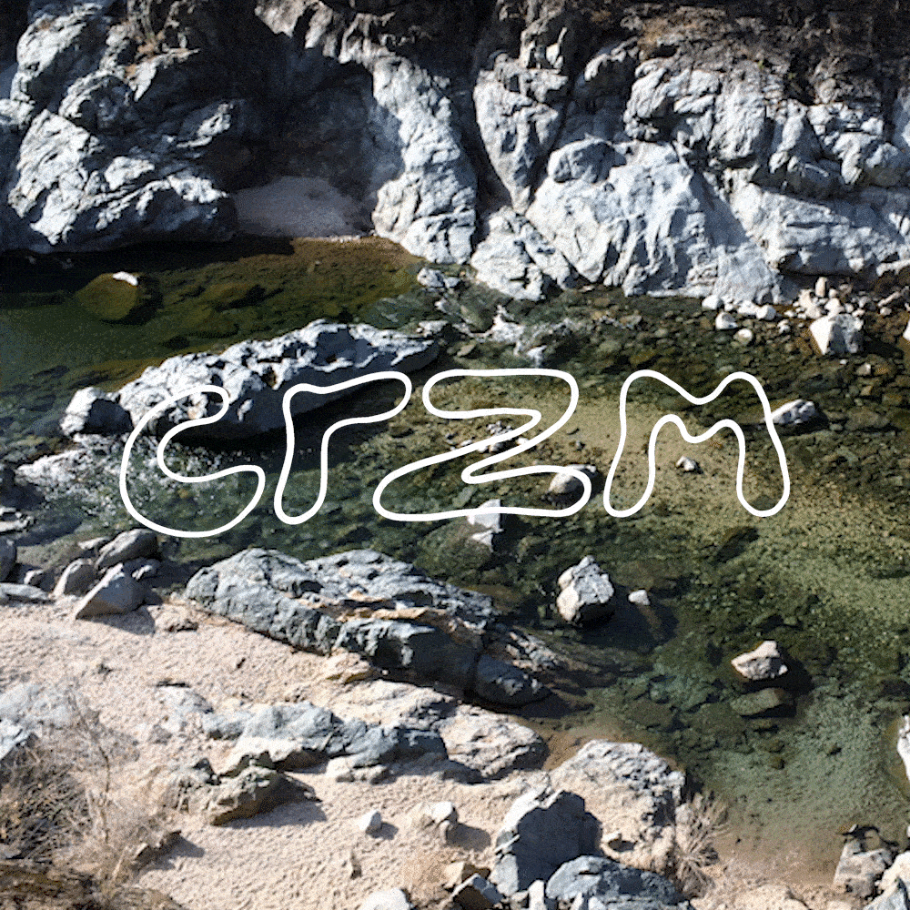 product_details::CRZM by Mociun logo animated over a landscape.