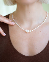 Pontus Pearl Necklace on model.