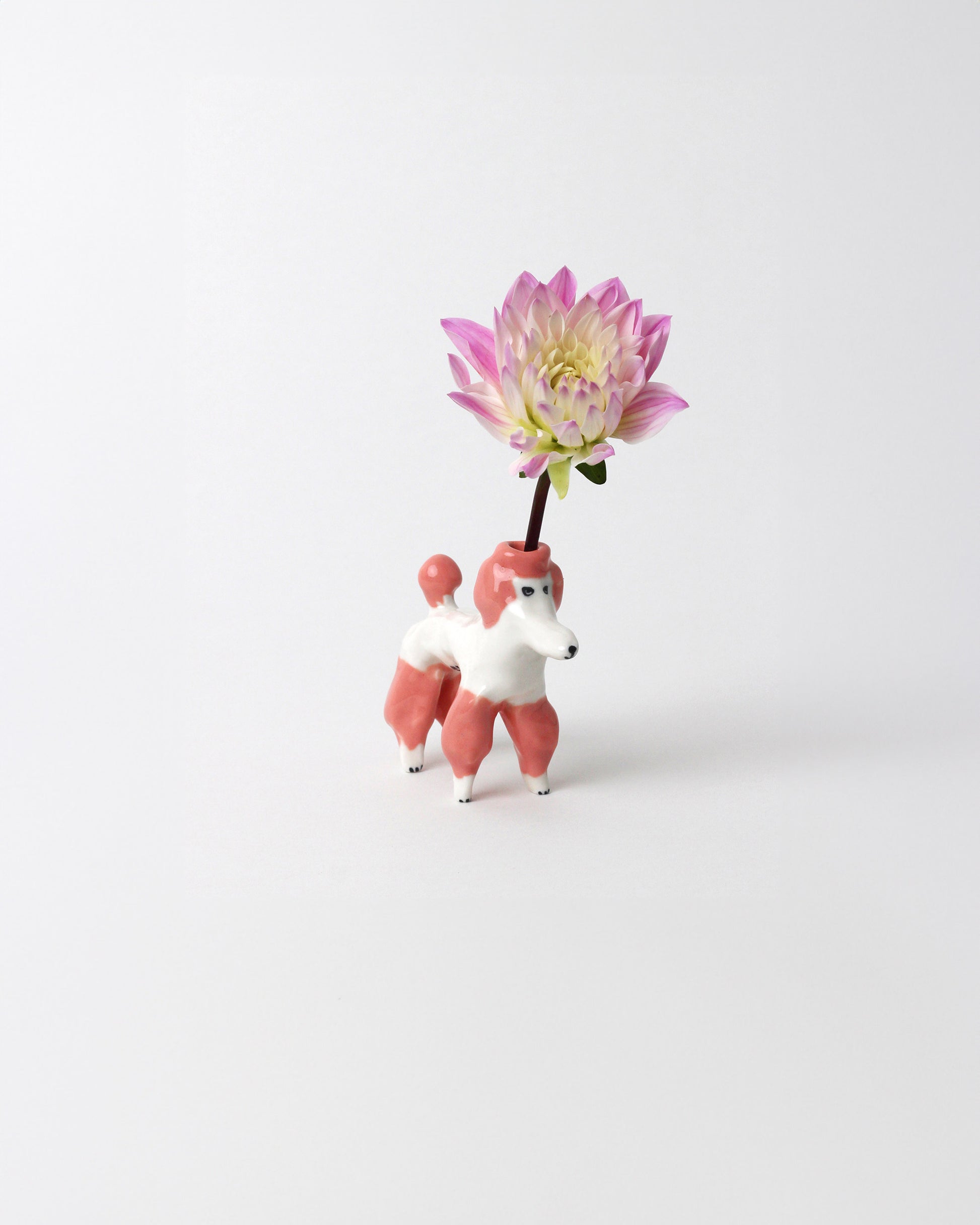 Eleonor Boström Pink Poodle PARK Dog Vase on light color background. Flower not included.