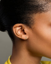 Gold Emerald Moon Ray Stud Earring Single on model.