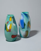 BaleFire Glass Small Blue Epiphany Vases on light color background.