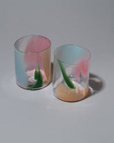 Group photo of Bow Glassworks Opaque Splash Cups on light color background.