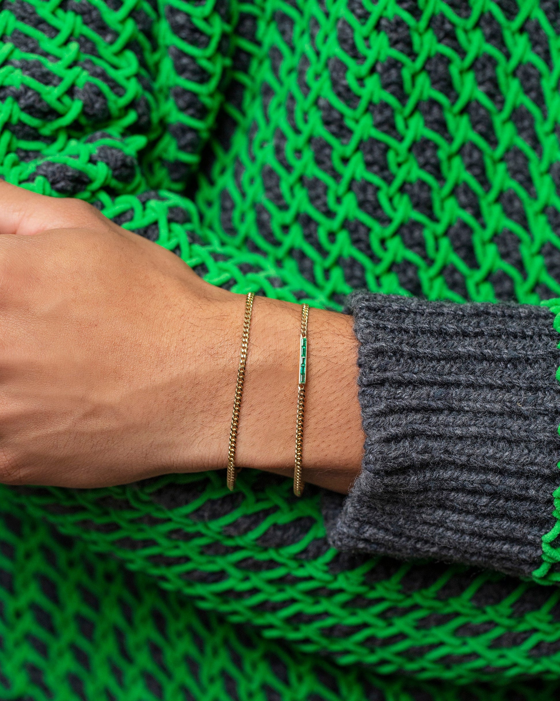 Emerald 2.4mm Identity Chain Bracelet on model.