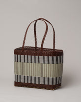 Palorosa Chocolate & Palm Medium Handwoven Mercado Basket Bag on light color background.