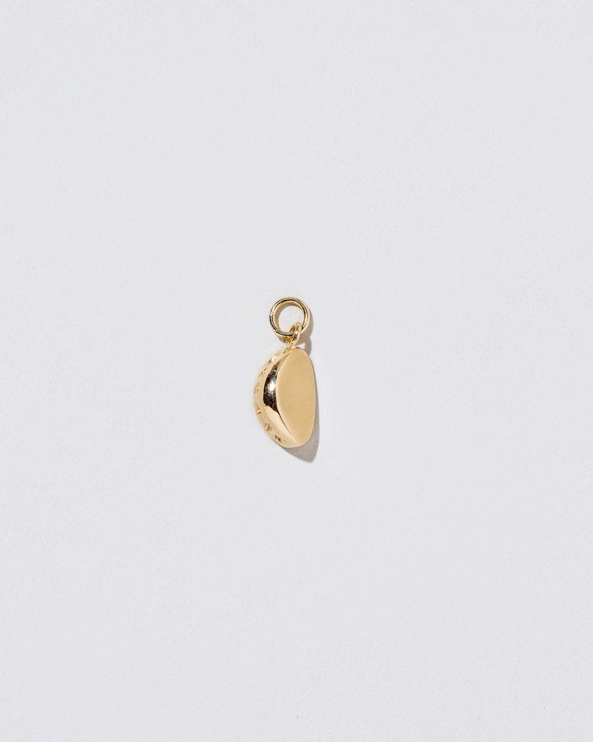 View from the side of the Steamed Dumpling Charm on light color background.