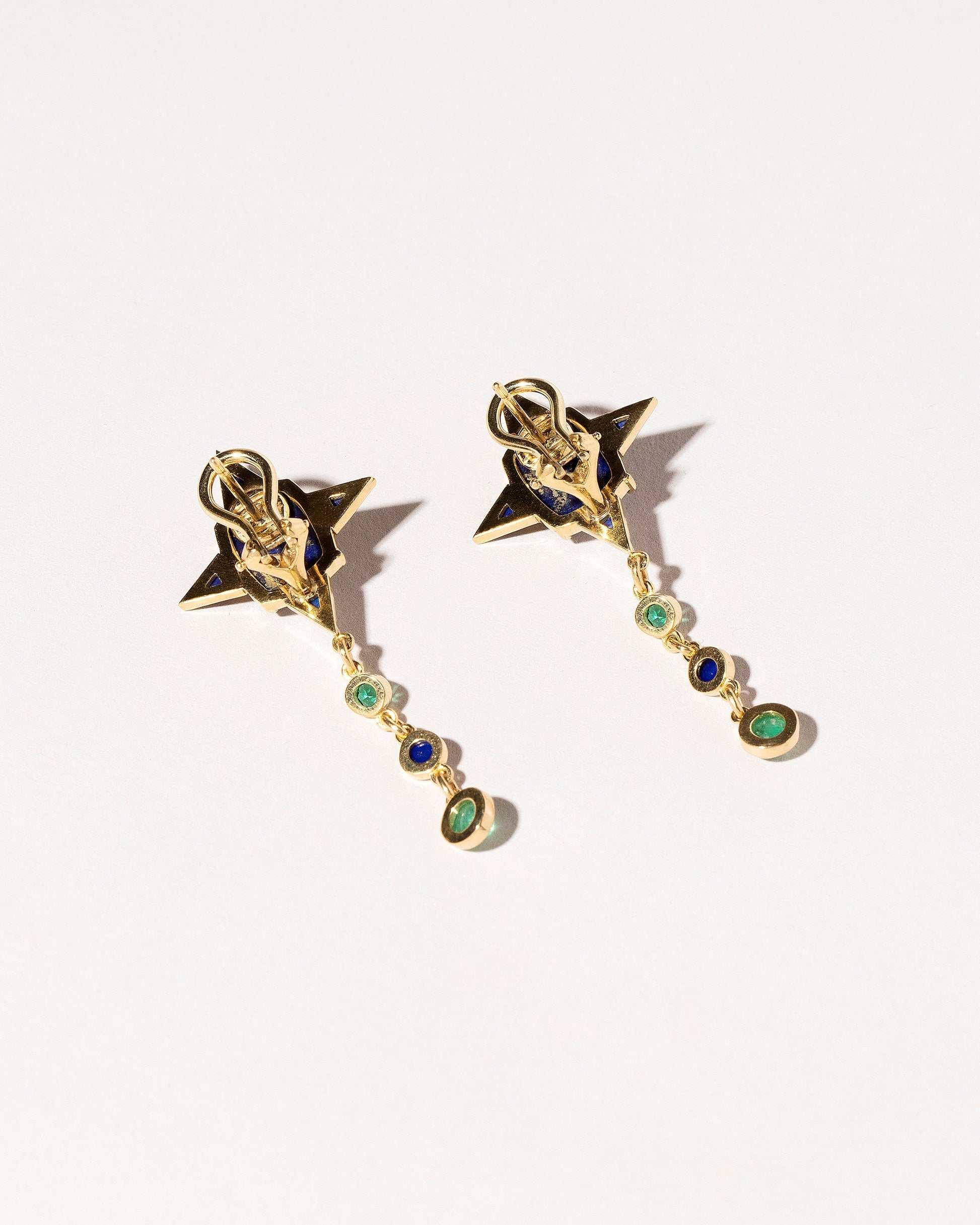  Lapis & Emerald Drop Earrings on light color background