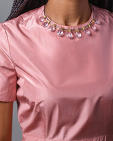 Rose Quartz Collar on model.