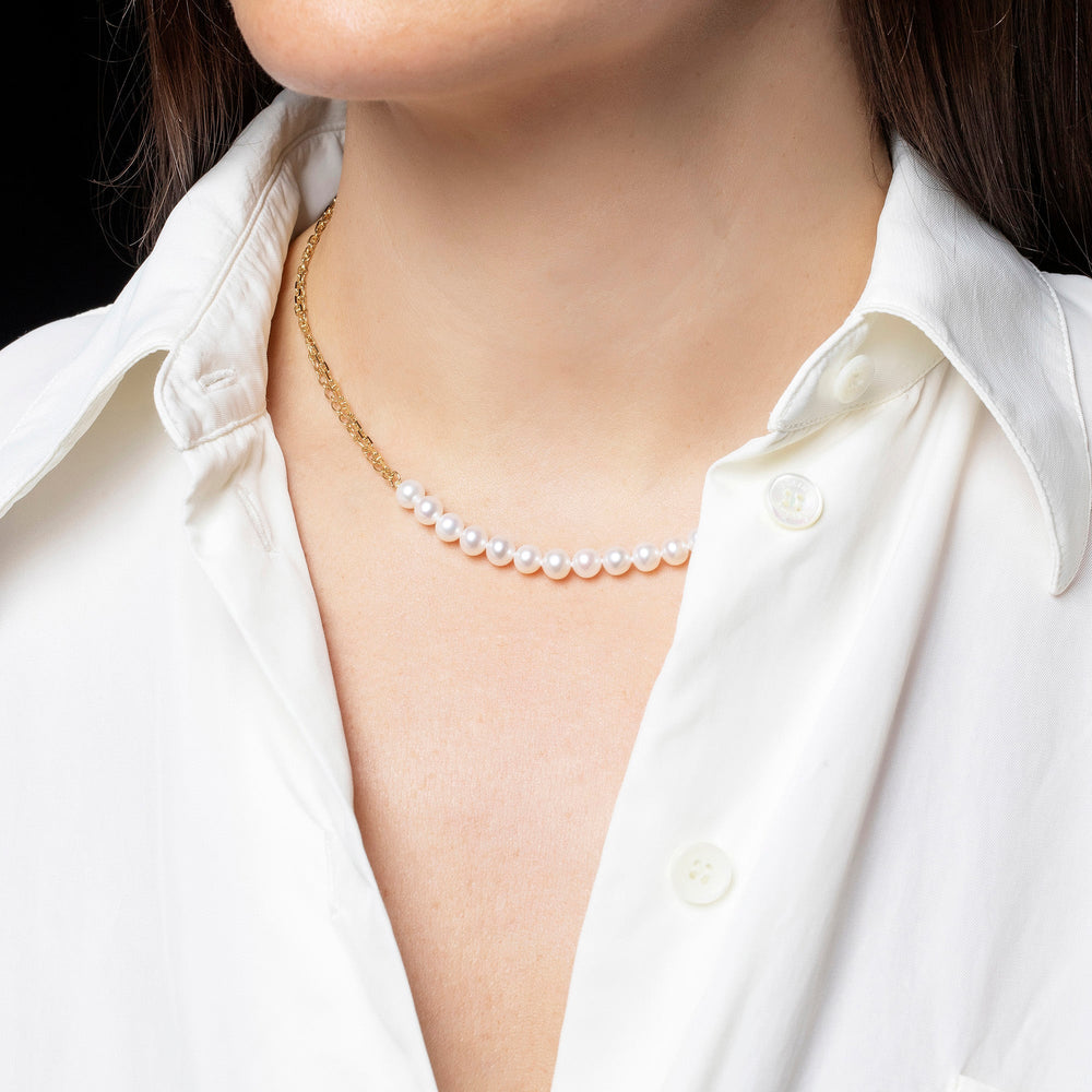 product_details::Pearls of Wisdom Necklace on model.